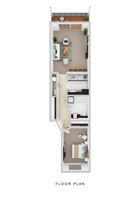 Floor plan for 1 bed, 1 bath, 700 sqft